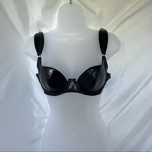 ⛓ Black Vinyl Pleather BDSM Domanatrix Bustier Balconette Bra